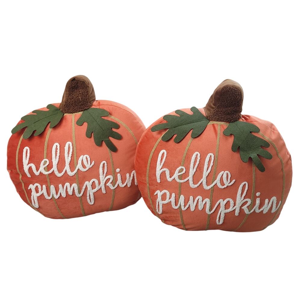 Brentwood Originals Embroidered Hello Pumpkin Fall Throw Pillow Decor Set 17"
